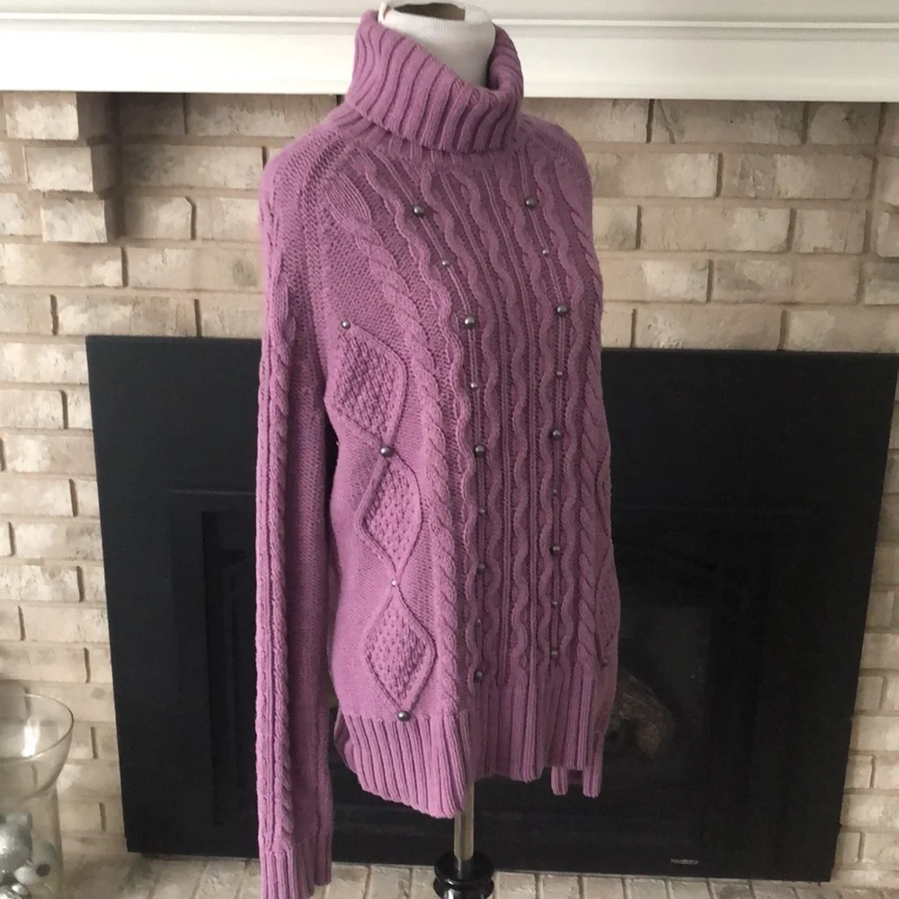 Relativity Lavender Cable Knot Chunky Studded Sweater size Large
